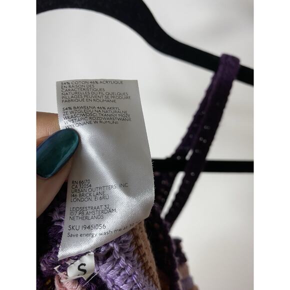 BDG Urban Outfitters Crochet Crop Tank Top Women's Small Boho Knit Stripe Cotton - Picture 6 of 6